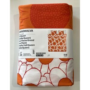 New IKEA KRANSMALVA Full Queen Duvet Cover + 2 Pillowcases Orange White Floral